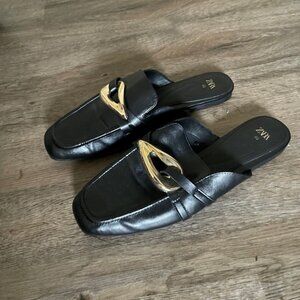 Zara Mule Loafers with Embellished Metallic Detail Black size 40 (9)